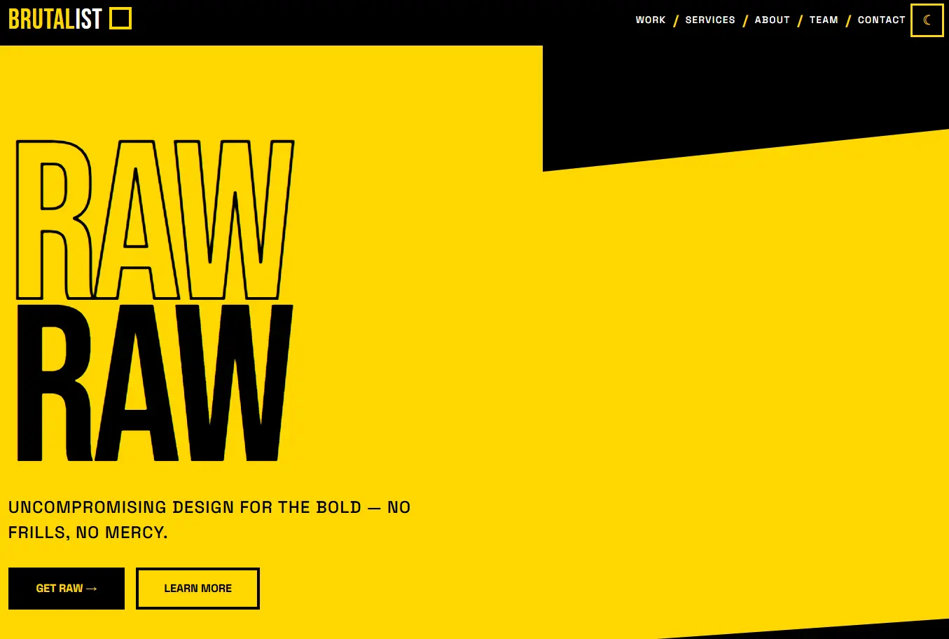 Captura de pantalla del sitio web Web Brutalista con diseño moderno y minimalista